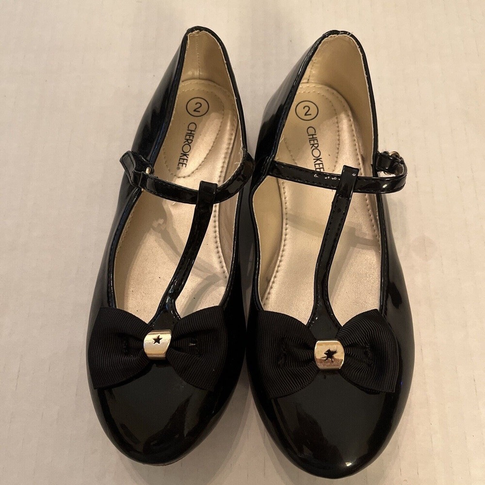 Girls Cherokee Black Patent Dress TStraps Size 2